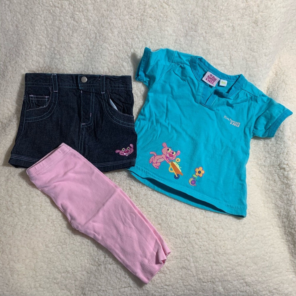Three Piece Pink Panther Outfit - 6 months